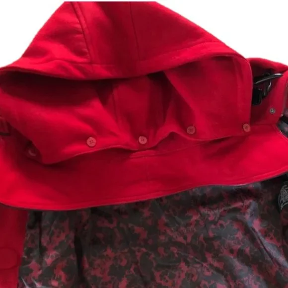 GUESS L NEW RED TOGGLE WOOL BLEND PEACOAT NWOT women's holiday Christmas cold - Picture 5 of 12